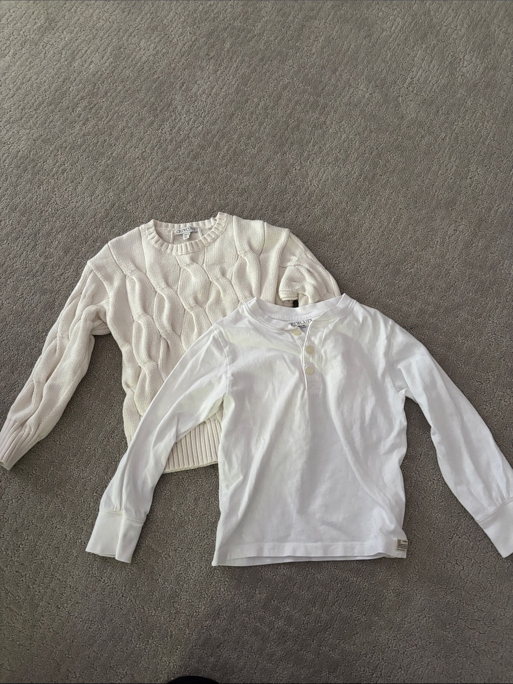 J Crew White Cable Knit Sweater & White Henley Top - Kids size XS (4-5(